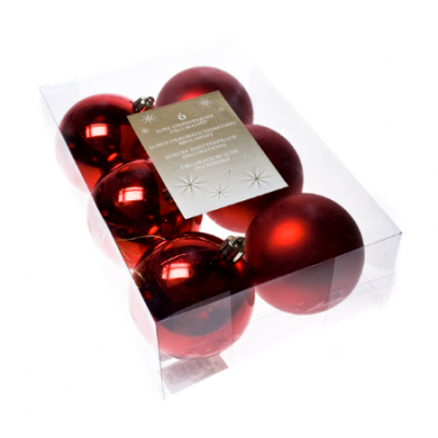 Christmas Red Baubles - Shatterproof - Pack of 6 x 80mm