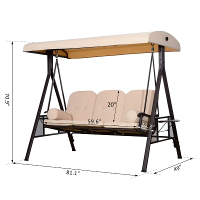 Patio 3-Person Canopy Cushioned Seat swing bench