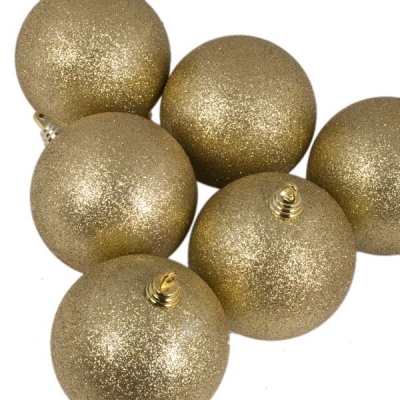 Xmas Baubles - Pack of 6 x 80mm Gold Glitter Shatterproof