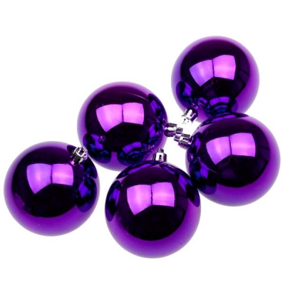 Purple UV Protected Shatterproof Baubles - Pack of 6 x 80mm