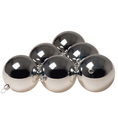 Luxury Silver Shiny Finish Shatterproof Bauble Range - Pack of 6 x 80mm