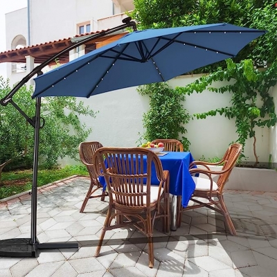 2.3m Solar Powered Offset Umbrella With Cross Base  